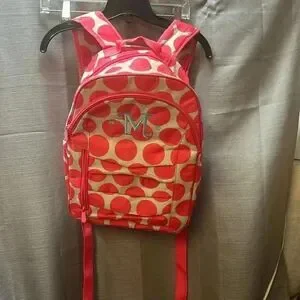 Thirty-One Mod Coral Polka Dot backpack Monogram M