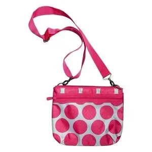 Thirty One Mod Dot Crossbody Bag Pink Polka Dots Adjustable Strap EUC