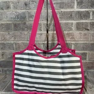 Thirty-One Pink And Gray Tote Bag With Ruched Detail