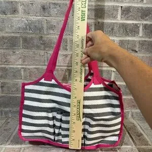 Thirty-One Pink And Gray Tote Bag With Ruched Detail