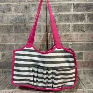 Thirty-One Pink and Gray Tote Bag with Ruched Detail