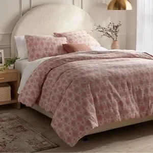 Threshold King Yarn Dye Ikat Duvet Cover and Sham Set Ivory/Mauve Cotton Slub