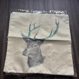 Throw Pillow Covers Deer Buck Cabin Decor Teal Antlers 15x15 Zip Closure X2