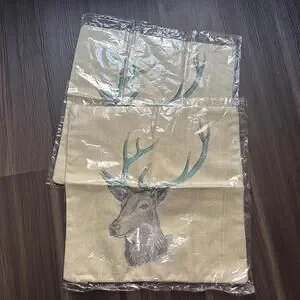 Throw Pillow Covers Deer Buck Cabin Decor Teal Antlers 15x15 Zip Closure X2