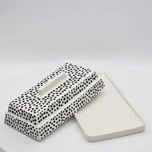 Thyme & Table Ceramic Butter Dish Black Dot Contemporary Stoneware Covered Lid