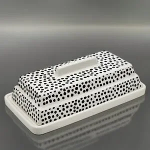 Thyme & Table Ceramic Butter Dish Black Dot Contemporary Stoneware Covered Lid