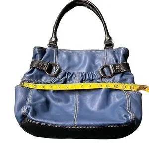 Tignanello Women's Blue Genuine Leather Floral Shoulder Handbag With Wallet Set