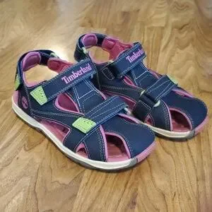 Timberland Big Girls Sandals Water Shoes Size 5 Navy Pink Light Green
