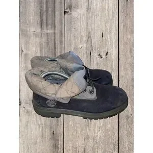 Timberland Quilted Roll Top Boots Nubuck Black Gray Leather Men’s Size 6