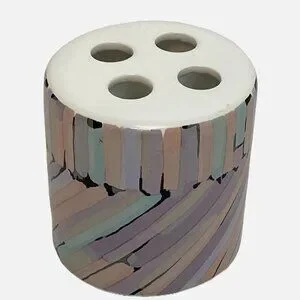 Tissue Box Cover And Toothbrush Holder Vintage Modern Purple Print