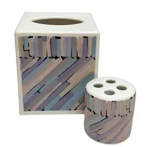 Tissue Box Cover and Toothbrush Holder Vintage Modern Purple Print