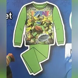 TMNT Ninja Turtles Boys Long Sleeve Top & Pants 2-Piece Sleep Set Green 10/12
