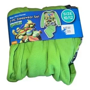 TMNT Ninja Turtles Boys Long Sleeve Top & Pants 2-Piece Sleep Set Green 10/12