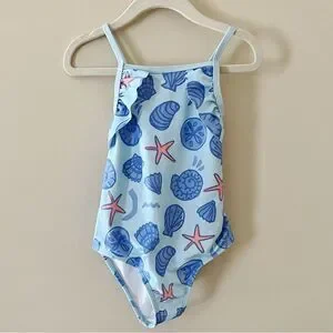 Toddler Girl’s Carter’s Blue Seashell Print One Piece Swimsuit