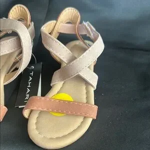 Toddler Tahari Pink And Tan Sandals With Crisscross Straps