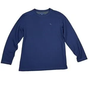 Tommy Bahama Mens Navy Long Sleeve Pullover Crew Neck Shirt Size M Soft Knit