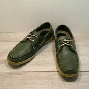 Tommy Bahama Retro Casual Midnight Green Leather Loafers Boat Shoes Size 9 M