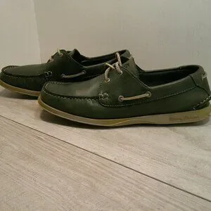 Tommy Bahama Retro Casual Midnight Green Leather Loafers Boat Shoes Size 9 M