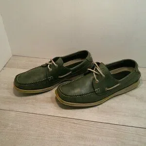 Tommy Bahama Retro Casual Midnight Green Leather Loafers Boat Shoes Size 9 M