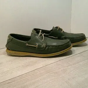 Tommy Bahama Retro Casual Midnight Green Leather Loafers Boat Shoes Size 9 M
