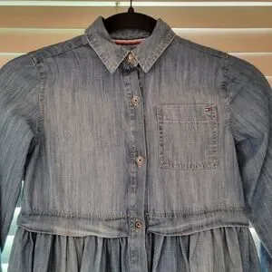 Tommy Hilfiger Denim Jean Dress Girls 8 Blue Long Sleeves Button Front Pocket