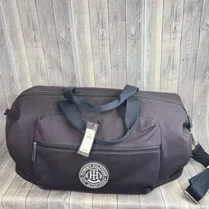 TOMMY HILFIGER Sean Canvas Logo Graphic Duffle Bag Men’s Navy New $158