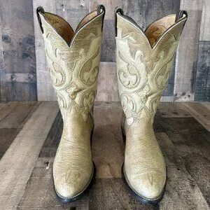 Tony Lama Vintage Bullhide Leather Inlay Cowboy Boots Mens 12 D