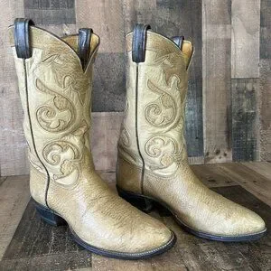 Tony Lama Vintage Bullhide Leather Inlay Cowboy Boots Mens 12 D