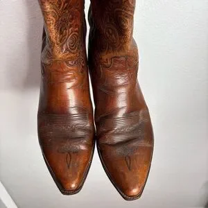 Tooled Vintage Dan Post Cowboy Boots Spanish Made Mens Size 10.5