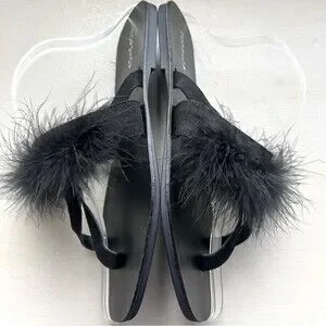 TOPSHOP Black Flip Flop Thong Sandal Slipper Feathers Women EU 40 US 8.5 NWOT