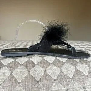 TOPSHOP Black Flip Flop Thong Sandal Slipper Feathers Women EU 40 US 8.5 NWOT