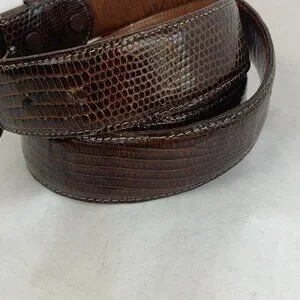 TORINO Belt Ringmark Lizard Brown Leather Mens Silver Tone Brass Buckle Sz 42