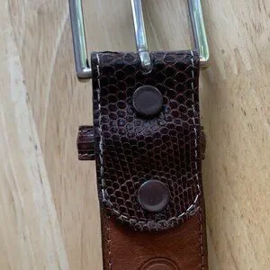 TORINO Belt Ringmark Lizard Brown Leather Mens Silver Tone Brass Buckle Sz 42