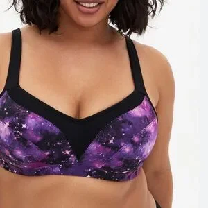 Torrid Active Purple Black Celestial Galaxy Sports Bra Size 44D Racerback