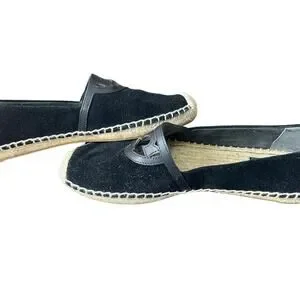 Tory Burch Black “Sidney” Jute Heel Espadrilles Beach Coastal Nautical Weekend 7