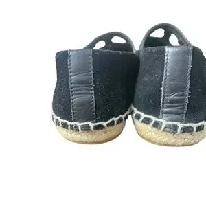 Tory Burch Black “Sidney” Jute Heel Espadrilles Beach Coastal Nautical Weekend 7