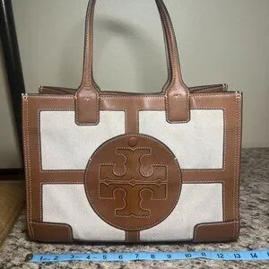 TORY BURCH ELLA CANVAS QUADRANT MINI TOTE