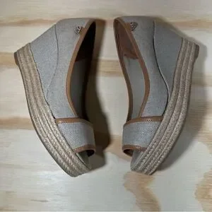 TORY BURCH Majorca Canvas Peep Toe Espadrille Sandals Women’s Size 9