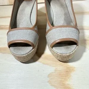TORY BURCH Majorca Canvas Peep Toe Espadrille Sandals Women’s Size 9