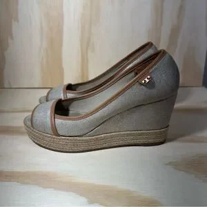 TORY BURCH Majorca Canvas Peep Toe Espadrille Sandals Women’s Size 9