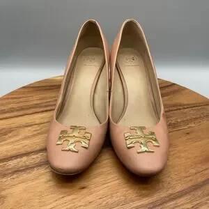 Tory Burch Raleigh Heels Womens Size 9.5M Pink Blush Oak Leather Pump Evening