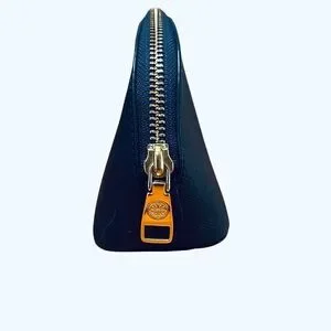 Tory Burch Robinson Small Navy Leather Cosmetics Case Gold Zip Logo