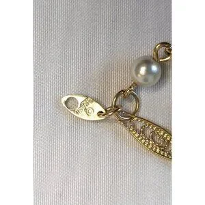 Trifari Vintage Necklace Double Strand Gold Plated Trifanium Scroll Faux Pearls