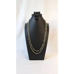 Trifari Vintage Necklace Double Strand Gold Plated Trifanium Scroll Faux Pearls