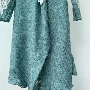 True Vintage Textured Teal & Cream Crochet Duster Coat Size Medium