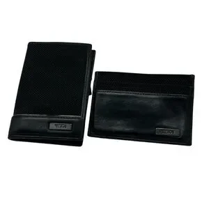 TUMI Black Wallet & Money Clip Card Case Set Leather Utility Minimalist