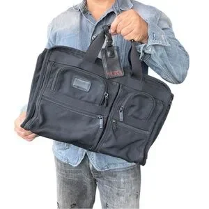 TUMI Men's Briefcase Bag messenger travel multi pocket expandable hang tag