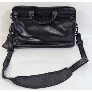 Tumi Nappa Leather 2Way Briefcase Business Bag Black W/ Laptop Sleeve