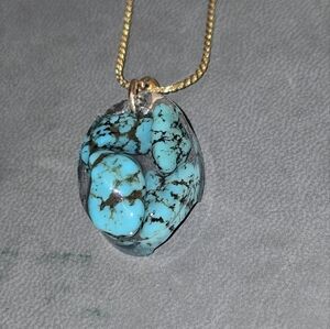 Turquoise 4 Stone Resin Pendant On Gold Plated Chain Minimalist