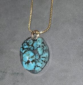 Turquoise 4 Stone Resin Pendant On Gold Plated Chain Minimalist
